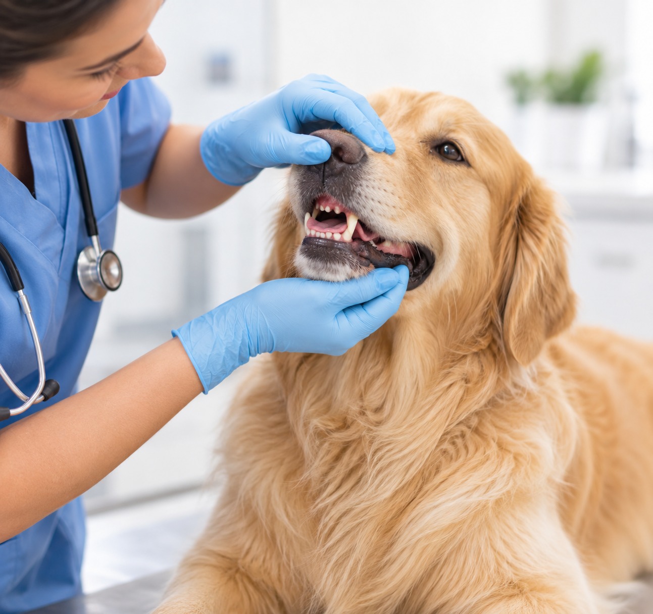 Cachorro segurando uma escova de dente, representando o cuidado com a saúde bucal de cães e gatos